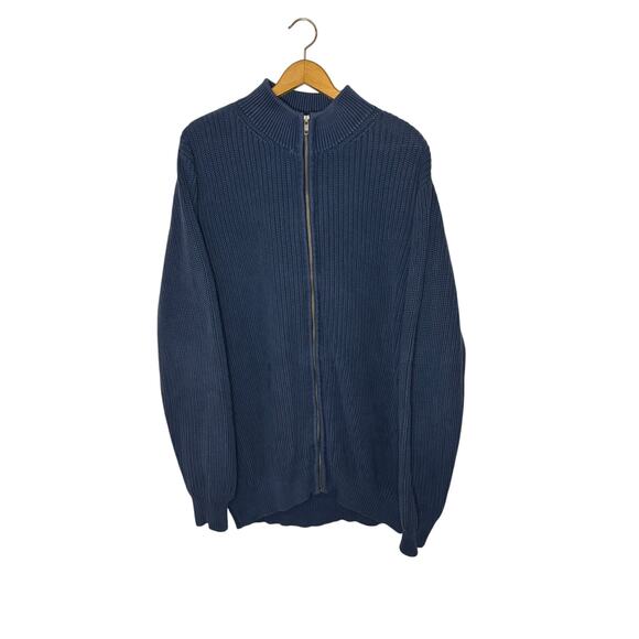 L.L. Bean Men’s Navy Full Zip Cotton Sweater XXL Tall Classic Knit - Picture 1 of 4